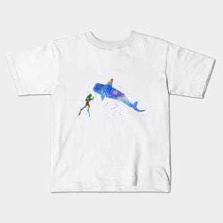 Scuba diver, blue whale shark Kids T-Shirt